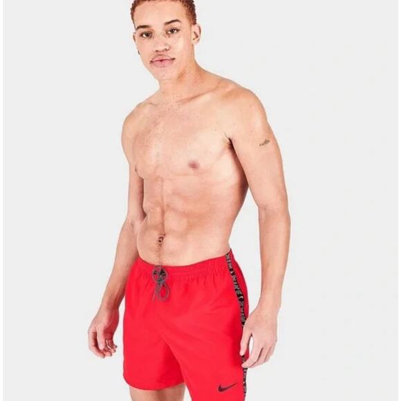 NIKE Men's TAPED 5- INCH VOLLEY SWIM SHORTS crimson red Large NWT - Picture 7 of 8